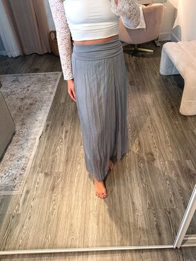 Free People Pleated Maxi Skirt in Light Gray